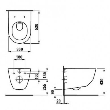 Laufen Pro New Rimless juodas pakabinamas klozetas su plonu lėtaeigiu dangčiu 1