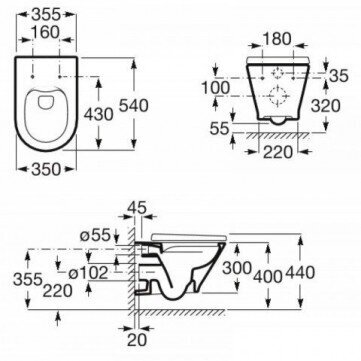 ALCADRAIN ir ROCA GAP Round rimless potinkinis WC komplektas 3