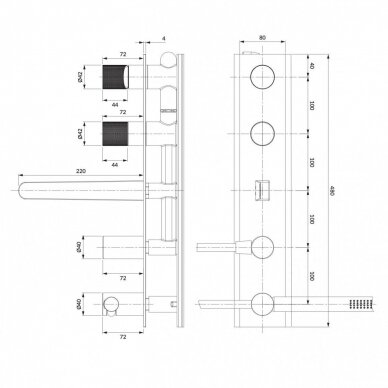 Antracito spalvos 5 dalių vonios maišytuvas Omnires Contour CT8037/1AT 1