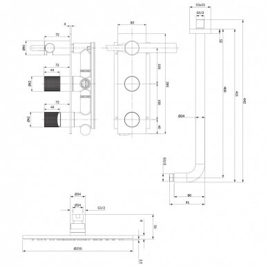 Braižyto vario spalvos potinkinė dušo sistema Omnires Contour SYSCT10CPB 1