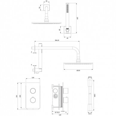 Braižyto vario spalvos potinkinė termostatinė dušo sistema Omnires Contour SYSCT11CPB 1