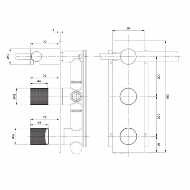 Braižyto vario spalvos potinkinis vonios/dušo maišytuvas Omnires Contour CT8035/1CPB 1