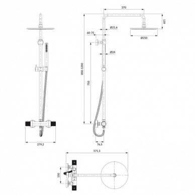 Braižyto vario spalvos termostatinė dušo sistema Omnires Contour CT8044CPB 1