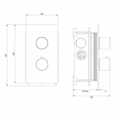 Braižyto vario spalvos termostatinis dušo/vonios maišytuvas Omnires Contour CT8036CPB 1