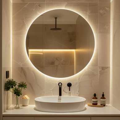 Apvalus veidrodis su dekoratyviu LED apšvietimu 80 cm (šiltas apšvietimas 3000K)