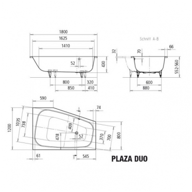 Asimetrinė plieninė vonia Kaldewei Plaza Duo 180x120 6