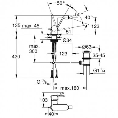 Bidė maišytuvas Grohe GROHE PLUS 1