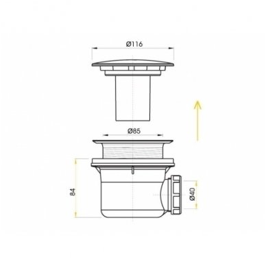 Dušo padėklo sifonas su chromuotu ventiliu,90 mm (28 l/min) + Dušo sifono prijungimo alkūnė 1