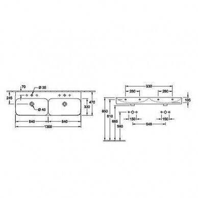 Dvigubas praustuvas Villeroy & Boch Finion 130 cm 6