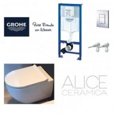 GROHE 3 in 1 ir Alice Ceramica Unica RIMLESS su SLIM soft close WC komplektas