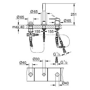 Grohe 3 dalių maišytuvas voniai Essence New 1