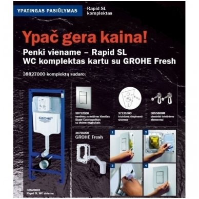 Grohe 5 in 1 rėmo ir klozeto Laufen Pro Rimless su Slim Soft close dangčiu komplektas 8