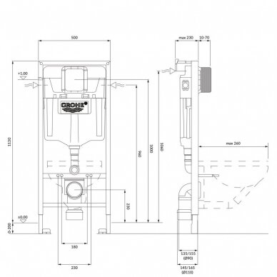 Grohe potinkinio WC rėmo komplektas 4 in 1 su Skate Cosmopolitan aukso spalvos mygtuku 2