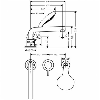 Hansgrohe 3 dalių maišytuvas voniai Talis S 1