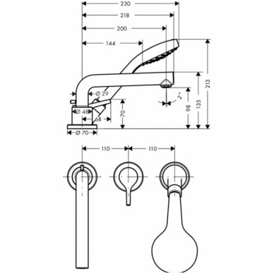 Hansgrohe 3 dalių maišytuvas voniai Talis S 1