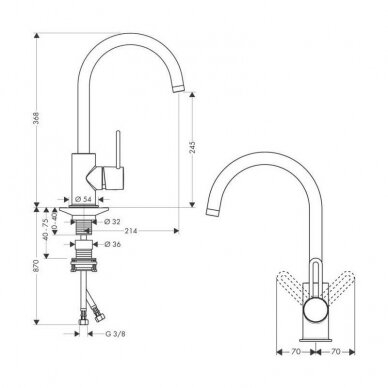 Hansgrohe Axor Uno 220 maišytuvas plautuvei 2