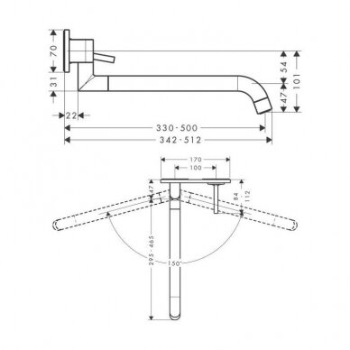 Hansgrohe AXOR Uno (38815000) potinkinis maišytuvas plautuvei, chromo sp. 2