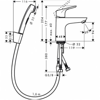 Hansgrohe maišytuvas praustuvui su dušeliu ir ventiliu Focus 31927000 1