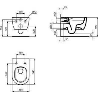 Ideal Standard Blend Curve Rimless pakabinamas klozetas, lėtai nusileidžiantis dangtis, baltas T520601 2