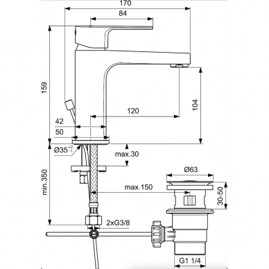 Ideal Standard CERAFINE D H105 praustuvo maišytuvas be dugno vožtuvo, aeratorius Perlator 5l/min, chromas 3