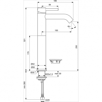 Ideal Standard Ceraline pastatomo praustuvo maišytuvas 5 l/min, karšto vandens ribotuvas, chromas 2