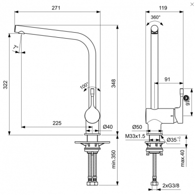 Juodas matinis Ideal Standard CERALOOK plautuvės maišytuvas BC174XG 4