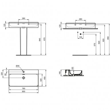 Ideal Standard praustuvas Conca 80 x 45 cm 4