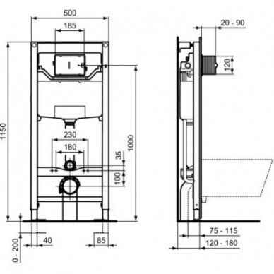 Ideal Standard Prosys 120 potinkinis rėmas su Oleas M2 mygtuku ir Omnires Tampa WC 6