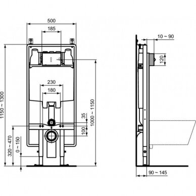 Ideal Standard PROSYS 80 M (mažo gylio) plonas rėmas su Oleas M1 mygtuku ir Kerasan Nolita WC 7