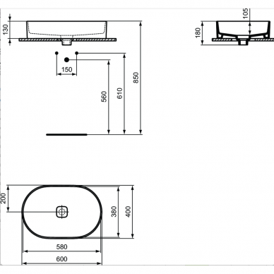 Ideal Standard Strada II  pastatomas ant stalviršio praustuvas 600x400mm - T298101 7