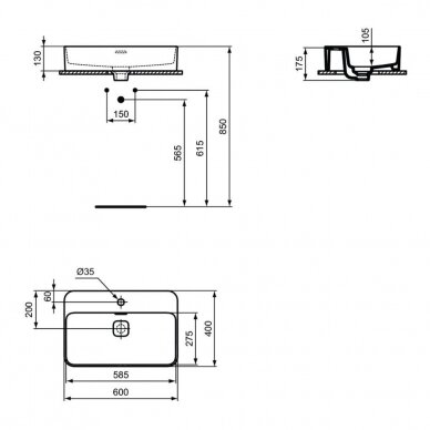 Ideal Standard Strada II Vessel baltas pastatomas praustuvas, 60 x 40 cm 3