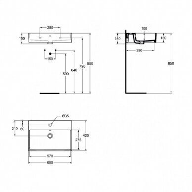 Ideal Standard Strada pakabinamas praustuvas 60 x 42 cm 2