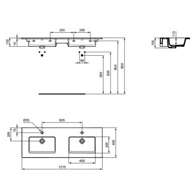 Ideal Standard Tempo dviejų dubenų praustuvas 1215x450 1