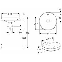 Įleidžiamas apvalus praustuvas su skyle maišytuvui Geberit Variform 48cm 1