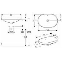 Įleidžiamas elipsės formos praustuvas Geberit Variform 60cm 1