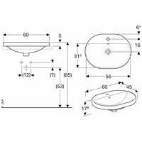 Įleidžiamas elipsės formos praustuvas su skyle maišytuvui Geberit Variform 60cm 1