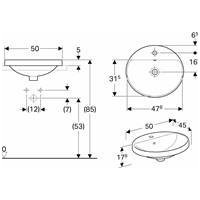 Įleidžiamas ovalus praustuvas su skyle maišytuvui Geberit Variform 50cm 1