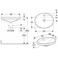 Įleidžiamas ovalus praustuvas su skyle maišytuvui Geberit Variform 60cm 2