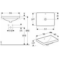 Įleidžiamas stačiakampis praustuvas Geberit Variform 55cm 1