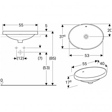 Įleidžiamas ovalus praustuvas Geberit Variform 55cm 2