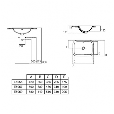 Įleidžiamas praustuvas Ideal Standard Connect Rectangular be skylės maišytuvui 3