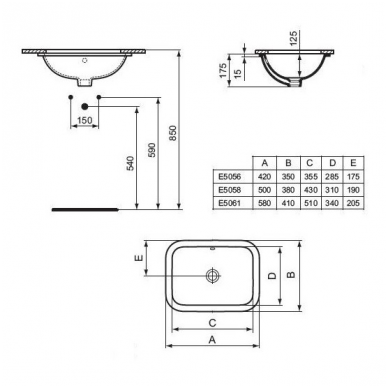 Iš apačios montuojamas praustuvas Ideal Standard Connect Rectangular 1