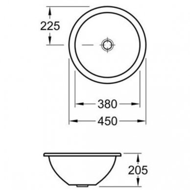 Iš apačios montuojamas praustuvas Villeroy&Boch Loop&Friends 38cm, su persipylimo anga 2