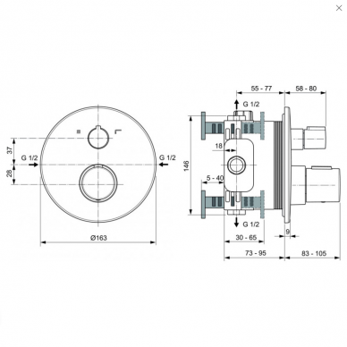 Juoda potinkinė termostatinė dušo sistema Ideal Standard Ceratherm 100 su 300mm lietaus galva 5