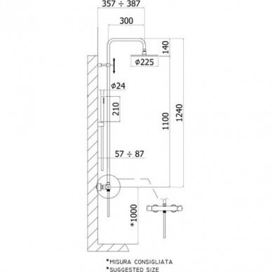 Juoda virštinkinė termostatinė dušo sistema Paffoni Light ZCOL684LIQNO 2