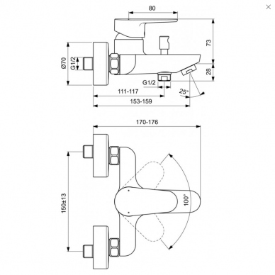 Juodas matinis Ideal Standard CERAFINE O maišytuvas voniai BC500XG 4