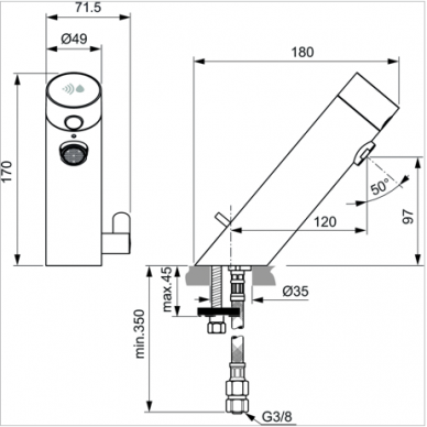 Juodas matinis Ideal Standard SENSORFLOW NEW sensorinis vandens maišytuvas A7559XG 1