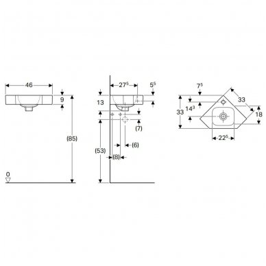 Kampinis pakabinamas praustuvas Geberit iCon 2