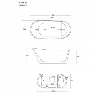 Laisvai pastatoma akrilinė vonia Corsan Stella E302XL, 170cm 5