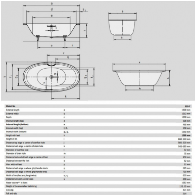 Laisvai pastatoma plieninė vonia Kaldewei Ellipsio Duo Oval 190x100 6